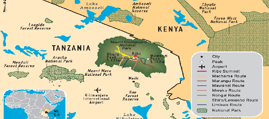 Mount Kilimanjaro map in Africa